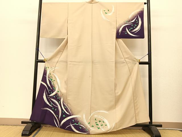 平和屋着物▽訪問着 単衣 草葉文 金彩 洗える着物 BAAT9122yc