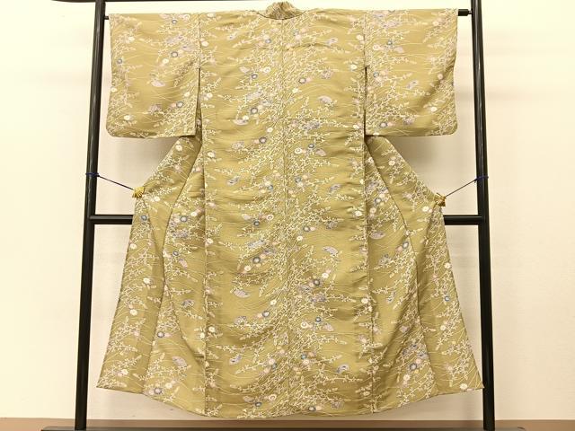 平和屋着物▽上質な小紋 単衣 地紙花文 正絹 逸品 BAAT9125yc