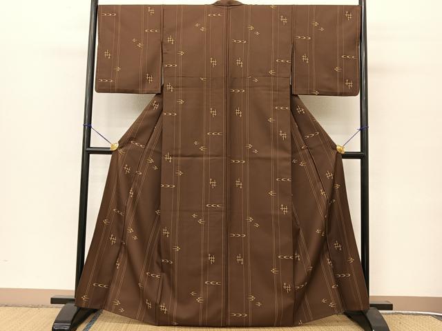 平和屋着物▽小紋 単衣 琉球絣文様 洗える着物 BAAT9129yc