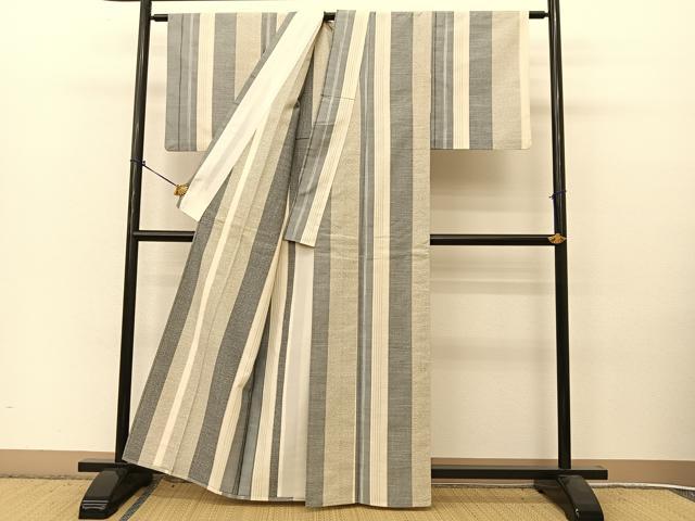 平和屋着物▽上質な紬 単衣 100亀甲 間道 正絹 逸品 BAAT9141yc
