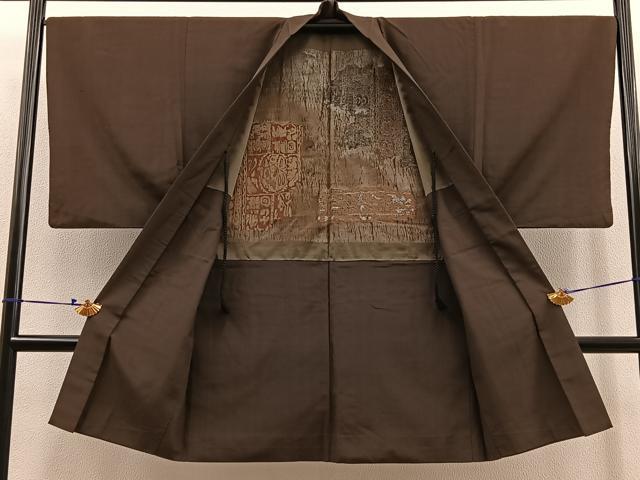 平和屋着物#男性 長羽織 お召地 霞文 正絹 逸品 BAAT9252gt