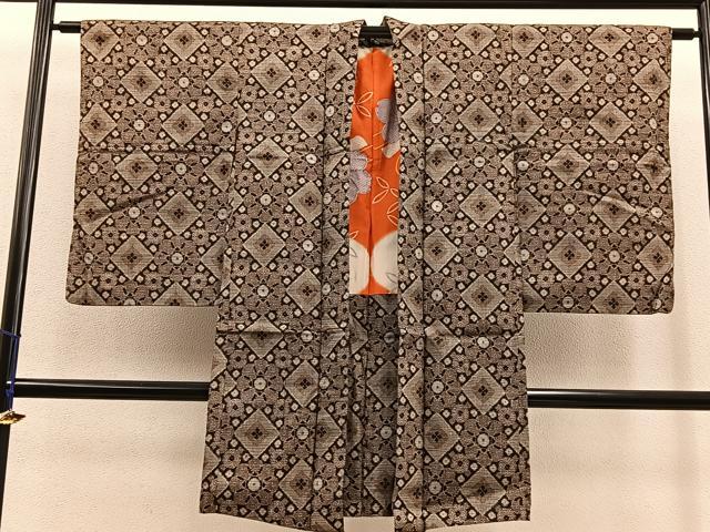 平和屋着物∞アンティーク大島 長羽織 花菱文 正絹 逸品 BAAT9254gt