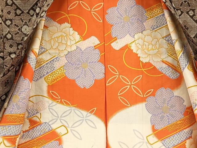 平和屋着物∞アンティーク大島 長羽織 花菱文 正絹 逸品 BAAT9254gt