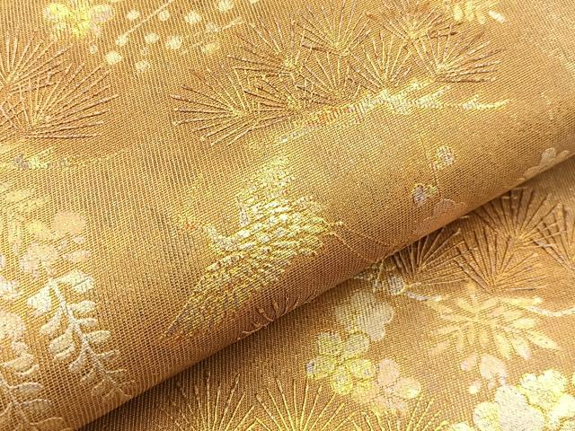 平和屋着物◎太鼓柄袋帯 飛鶴松梅文 金彩 正絹 逸品 BAAT9656hj