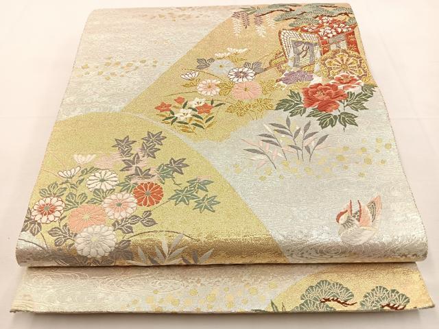 平和屋着物◎六通柄袋帯 唐織 山重秋草小袖 金銀糸 正絹 逸品 BAAT9780hj