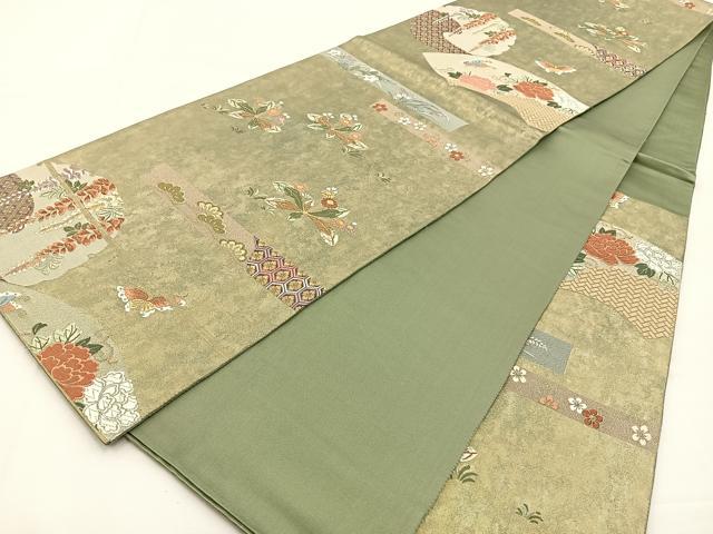 平和屋着物◎六通柄袋帯 唐織 地紙花蝶文 金糸 正絹 逸品 BAAT9781hj