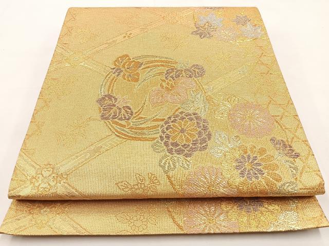 平和屋着物◎六通柄袋帯 花丸文 金糸 正絹 逸品 BAAT9787hj