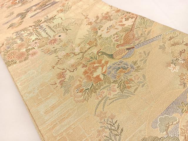 平和屋着物◎佐賀錦 六通柄袋帯 尾長鳥花文 金糸 正絹 逸品 BAAT9793hj