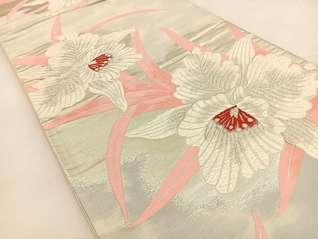 平和屋着物◎六通柄袋帯 唐織 カトレア 銀糸 正絹 逸品 BAAT9873hj