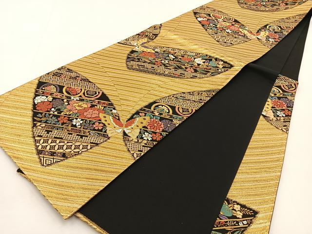 平和屋着物◎六通柄袋帯 唐織 花蝶文 金糸 正絹 逸品 BAAT9876hj