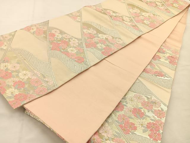 平和屋着物◎六通柄袋帯 唐織 桜 金銀糸 正絹 逸品 BAAT9964hj