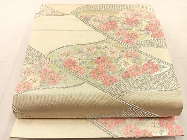 平和屋着物◎六通柄袋帯 唐織 桜 金銀糸 正絹 逸品 BAAT9964hj