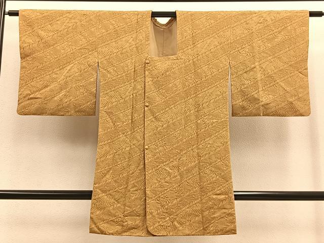 平和屋着物∞道行コート ロング丈 ふくれ織 草花文 正絹 逸品 BAAU0014gt