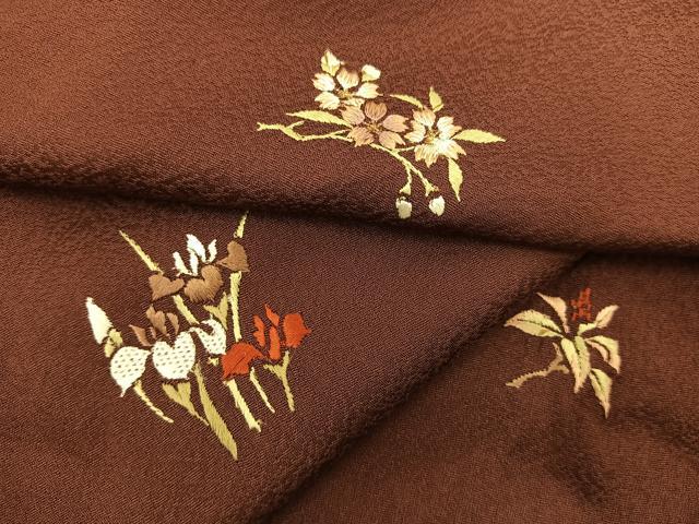 平和屋着物#道行コート ロング丈 リバーシブル 総刺繍 草花文 金糸 正絹 逸品 BAAU0017gt
