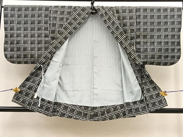 平和屋着物∞道中着 幾何学文様 黒地 洗える着物 BAAU0028gt