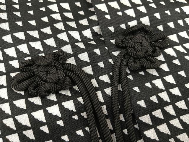 平和屋着物∞道中着 幾何学文様 黒地 洗える着物 BAAU0028gt