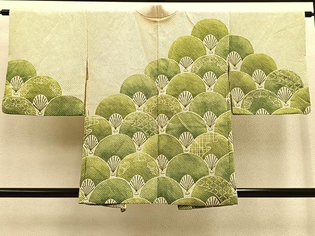平和屋着物#名門 藤娘きぬたや・総絞り 羽織 扇青海波 正絹 逸品 BAAU0051gt