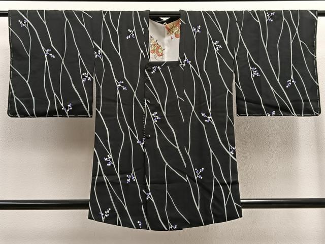 平和屋着物∞道行コート ろうけつ染め 木の実 黒地 正絹 逸品 未使用 BAAU0081gt