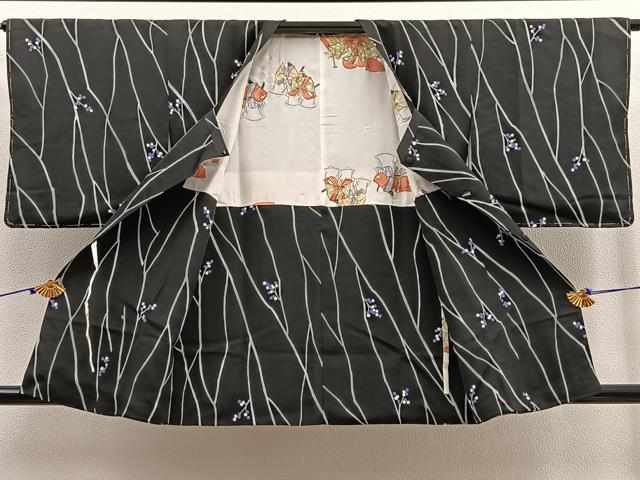 平和屋着物∞道行コート ろうけつ染め 木の実 黒地 正絹 逸品 未使用 BAAU0081gt
