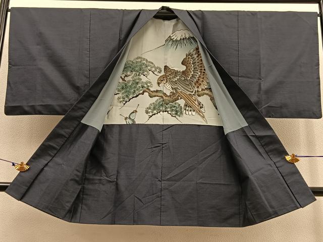 平和屋着物#男性 長羽織 本場大島紬 80亀甲 総詰め 正絹 逸品 BAAU0109gt