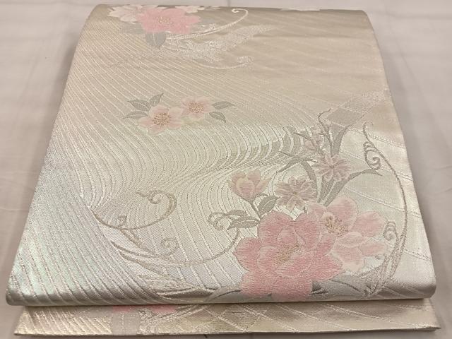 平和屋着物◎六通柄袋帯 草花文 金糸 正絹 逸品 BAAU0393mz