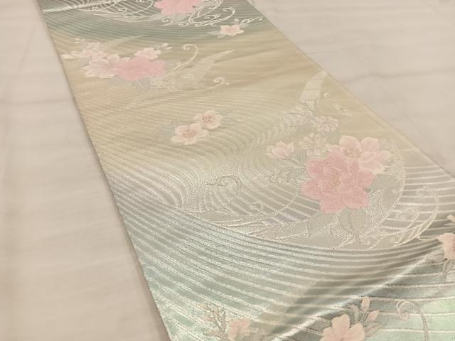 平和屋着物◎六通柄袋帯 草花文 金糸 正絹 逸品 BAAU0393mz