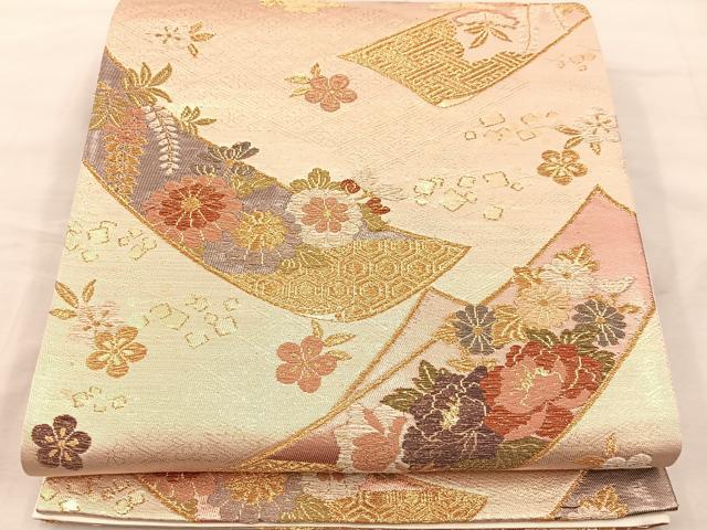 平和屋着物◎六通柄袋帯 唐織 草花文 金糸正絹 逸品 BAAU0401mz