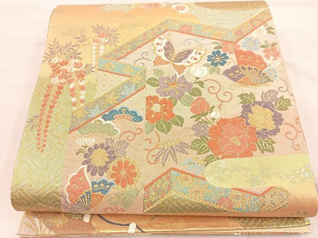 平和屋着物◎佐賀錦 六通柄袋帯 唐織 能衣桃山祭 金糸 正絹 逸品 BAAU0469mz