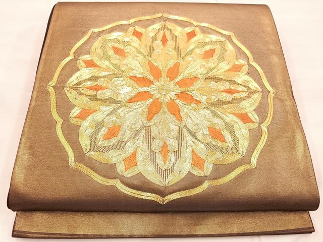 平和屋着物◎太鼓柄袋帯 総駒刺繍 正倉院 引箔 正絹 逸品 BAAU0478mz