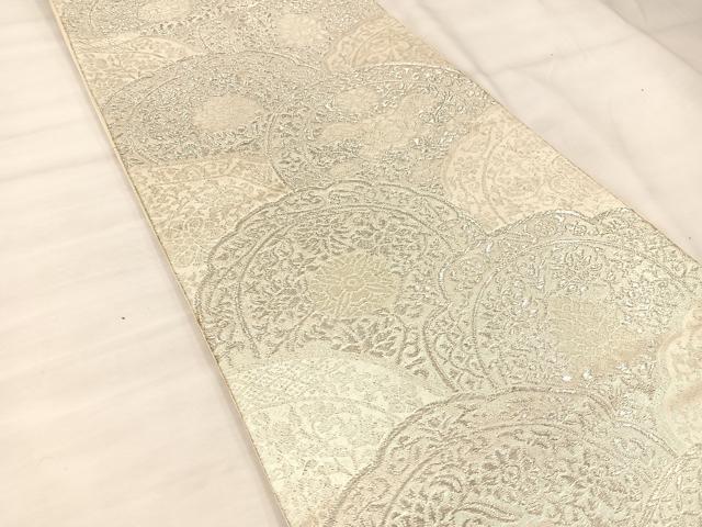 平和屋着物◎六通柄袋帯 草花青海波 銀糸 正絹 逸品 BAAU0651mz