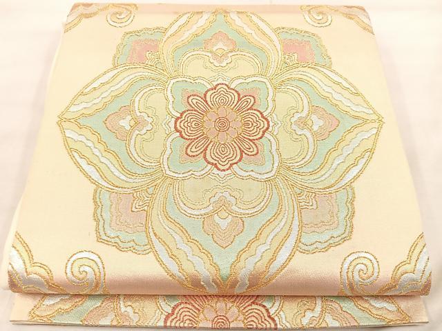 平和屋着物◎六通柄袋帯 正倉院華文 金糸 正絹 逸品 BAAU0655mz