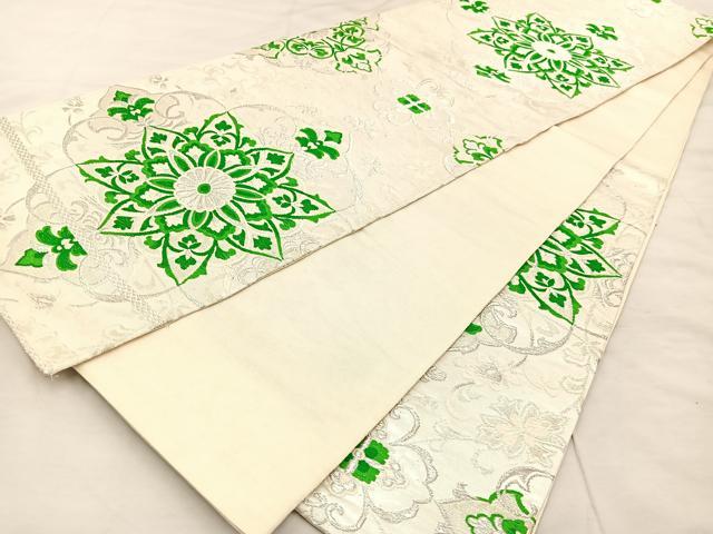 平和屋着物◎六通柄袋帯 唐織 正倉院花文 銀糸 正絹 逸品 BAAU0663mz