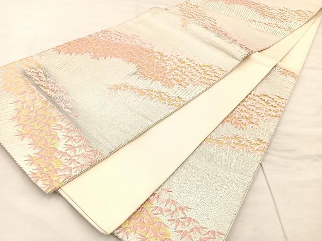 平和屋着物◎六通柄袋帯 唐織 笹の葉 金糸 正絹 逸品 BAAU0666mz
