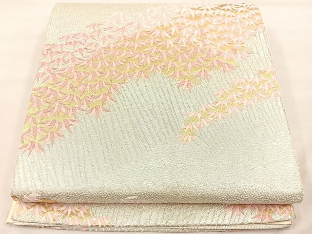 平和屋着物◎六通柄袋帯 唐織 笹の葉 金糸 正絹 逸品 BAAU0666mz