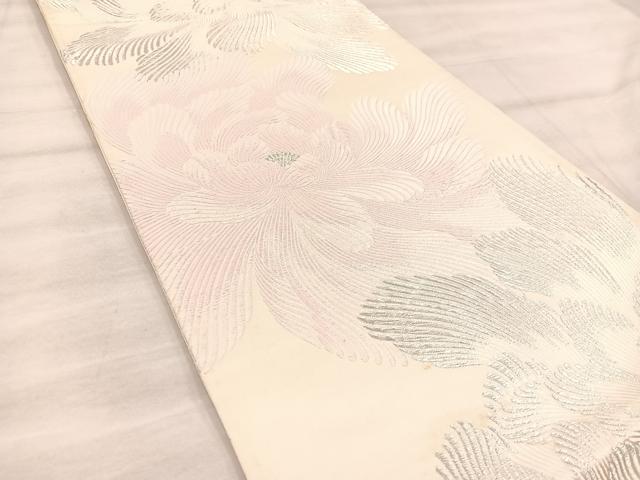 平和屋着物◎六通柄袋帯 唐織 牡丹文 銀糸 正絹 逸品 BAAU0670mz