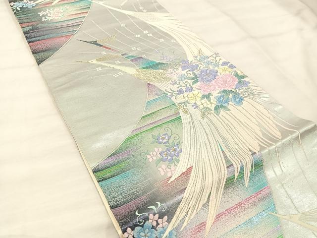 平和屋着物◎六通柄袋帯 唐織 飛鶴花文 金糸 正絹 逸品 BAAU0707mz