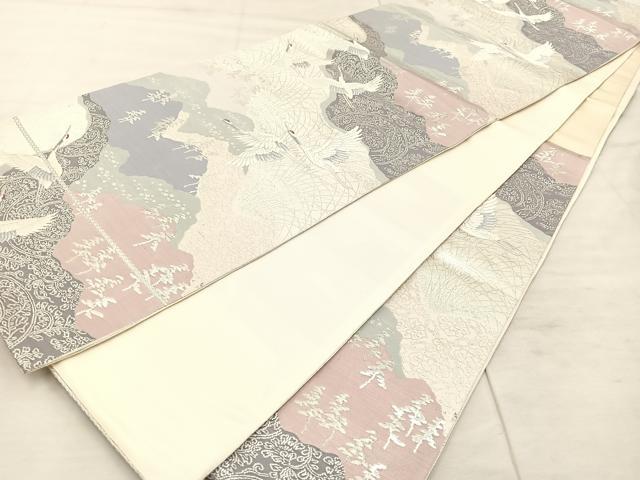 平和屋着物◎六通柄袋帯 唐織 飛鶴文 銀糸 正絹 逸品 BAAU0732mz