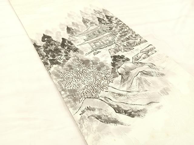 平和屋着物◎日本工芸会正会員 大村禎一 太鼓柄袋帯 ふくれ織 金閣寺 正絹 逸品 BAAU0739mz