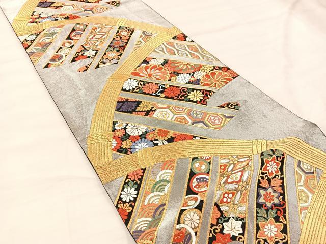 平和屋着物◎六通柄袋帯 唐織 籬花文 金銀糸 正絹 逸品 BAAU0749mz