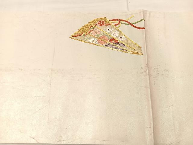 平和屋着物◎太鼓柄袋帯 総刺繍 駒刺繍 檜扇花文 金銀糸 引箔 正絹 逸品 BAAU0757mz