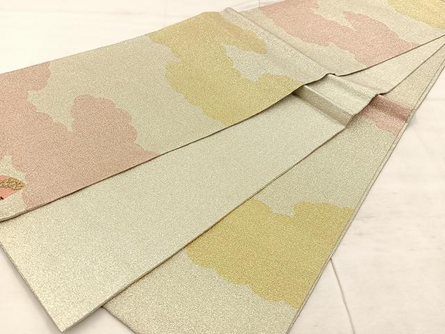 平和屋着物◎六通柄袋帯 綴れ 幾何学文様 ワンポイント 扇面 金糸 正絹 逸品 BAAU0763mz
