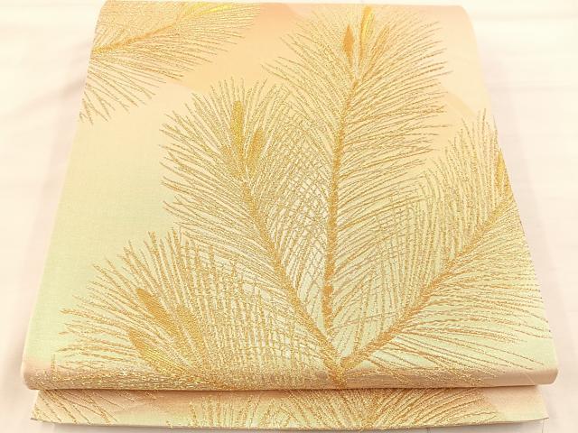 平和屋着物◎六通柄袋帯 若松葉 金糸 正絹 逸品 BAAU0765mz