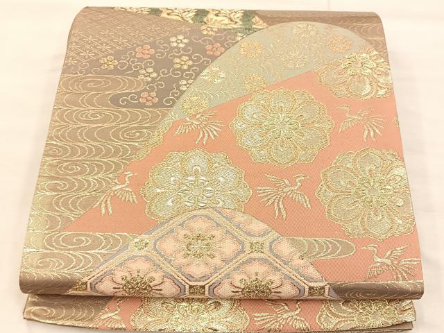 平和屋着物◎六通柄袋帯 遠山蜀江文 金糸 正絹 逸品 BAAU0767mz