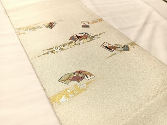 平和屋着物◎太鼓柄袋帯 刺繍 綴れ 地紙重ね人物文 金銀彩 正絹 逸品 BAAU0788mz