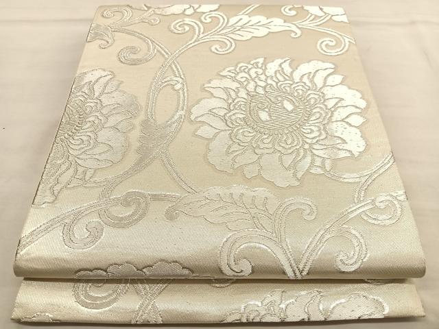 平和屋着物◎六通柄袋帯 花唐草文 銀糸 正絹 逸品 BAAU0806hv