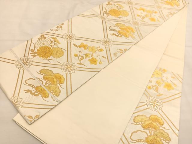 平和屋着物◎六通柄袋帯 菱天井花文 金糸 正絹 逸品 BAAU0814hv