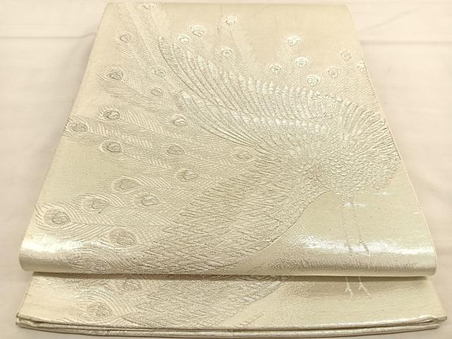 平和屋着物◎六通柄袋帯 孔雀 銀糸 正絹 逸品 BAAU0822hv