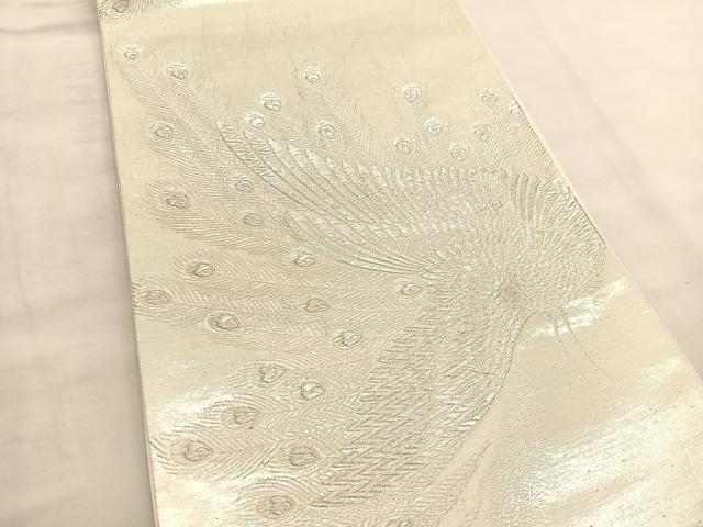 平和屋着物◎六通柄袋帯 孔雀 銀糸 正絹 逸品 BAAU0822hv