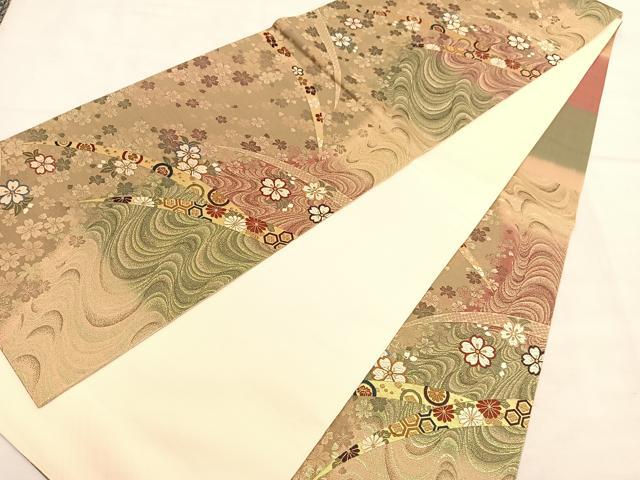 平和屋着物◎六通柄袋帯 唐織 吹雪小袖 金糸 鈴乃屋扱い 正絹 逸品 BAAU0894hv