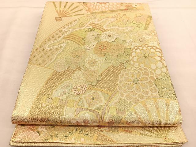 平和屋着物◎宝秀本佐賀錦 六通柄袋帯 扇面宝尽くし花文 九百錦 金糸 正絹 逸品 BAAU0898hv